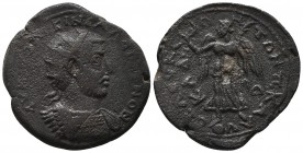 Gallienus Æ33 of Seleucia ad Calycadnum, Cilicia. AD 253-268. Radiate and cuirassed bust r. / Nike standing l., l. foot on globe, holding wreath and p...