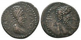 MESOPOTAMIA. Edessa. Septimius Severus (193-211) with Abgar Ae.
Obv: CEOVHP AYTOKPATW.
Laurate head of Septimius Severus right.
Rev: ABΓAPOC BACIΛΕ.
D...