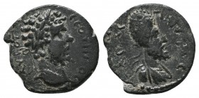 MESOPOTAMIA. Edessa. Septimius Severus (193-211) with Abgar Ae.
Obv: CEOVHP AYTOKPATW.
Laurate head of Septimius Severus right.
Rev: ABΓAPOC BACIΛΕ.
D...