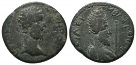 MESOPOTAMIA. Edessa. Septimius Severus (193-211) with Abgar Ae.
Obv: CEOVHP AYTOKPATW.
Laurate head of Septimius Severus right.
Rev: ABΓAPOC BACIΛΕ.
D...