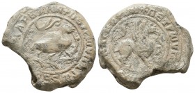 Byzantine lead seal of Peter hypatos (consul) and in charge of imperial treasury (?), with the unsual depiction of animals 
(ca 11th cent.).
Obverse: ...