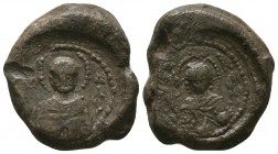 Anonymous iconographic byzantine lead seal 
(ca 11th cent.)
Obverse: Bust of saint Nicholaos, facial, nimbate, in prelate's garments, sigla with his n...