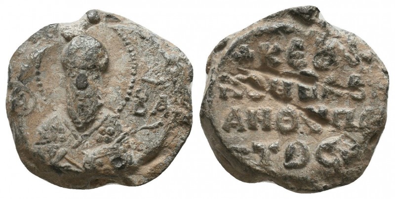 Byzantine lead seal of Basileios anthypatos
(ca 12th cent.)
Obverse: Bust of sai...