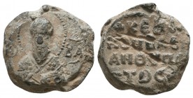 Byzantine lead seal of Basileios anthypatos
(ca 12th cent.)
Obverse: Bust of saint Basileios, facial, nimbate, in prelate's garments, blessing by his ...