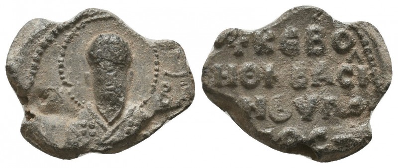 Byzantine lead seal of Basileios anthypatos
(ca 12th cent.)
Obverse: Bust of sai...