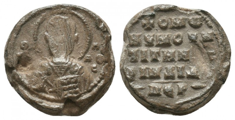 Byzantine lead seal of Nicholaos officer
(ca 11th cent.)
Obverse: Bust of saint ...