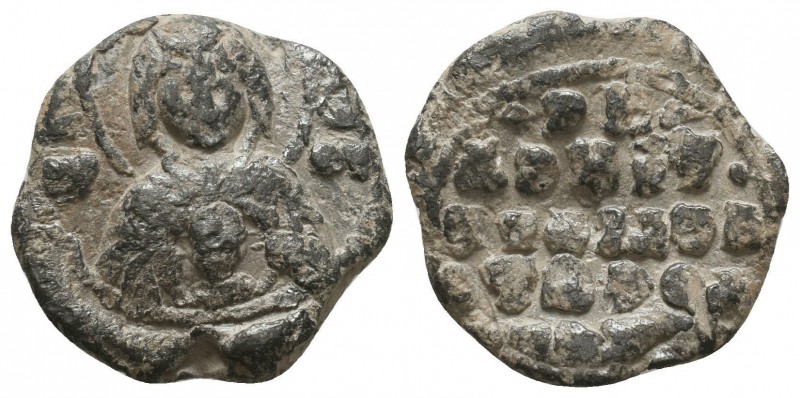 Byzantine lead seal of uncertain officer
(ca 12th cent.)

Obverse: Bust of the M...
