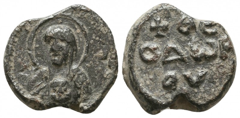 Byzantine lead seal of Theodore officer
(7th cent.)
Obverse: Bust of the Mother ...
