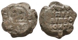 Byzantine lead seal of John patrikios and proedros
(11th cent.)
Obverse: Bust of saint John the Baptist (?), facial, nimbate, in monk's garments, sigl...