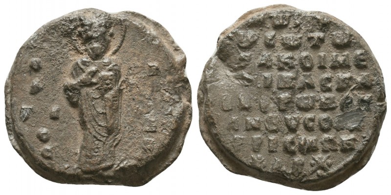 Byzantine lead seal of Basileios proedros and doux 
(11th cent.)
Obverse: Saint ...