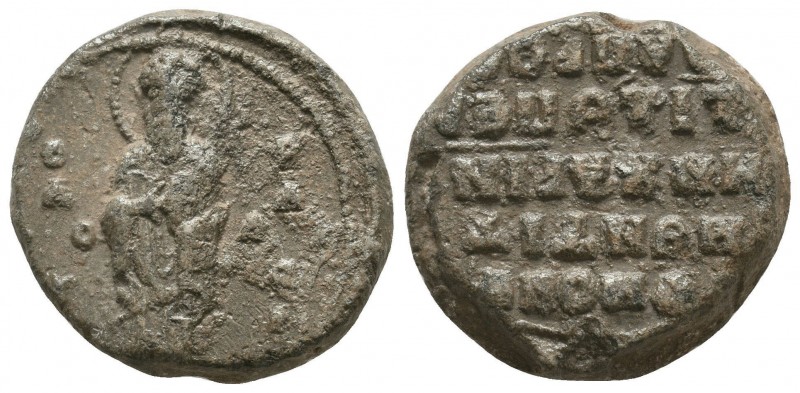 Byzantine lead seal of Basileios officer 
(11th cent.)
Obverse: Saint Basileios ...