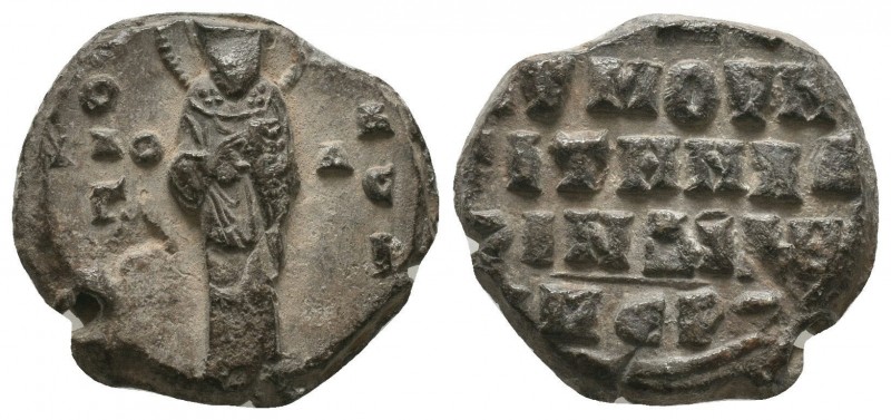 Byzantine lead seal of Basileios officer 
(11th cent.)
Obverse: Saint Basileios ...