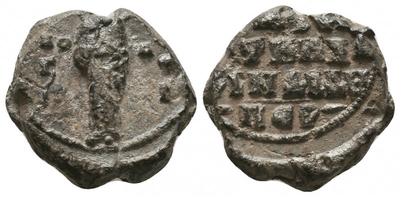 Byzantine lead seal of Basileios officer 
(11th cent.)
Obverse: Saint Basileios ...