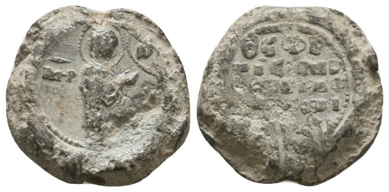 Byzantine lead seal of N. officer 
(11th cent.)
Obverse: Mother of God standing ...