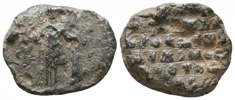 Byzantine lead seal of N. doux of Mesopotamia
(ca 11th cent.)


Obverse: Saint G...