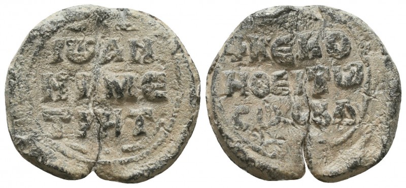 Byzantine lead seal of John metretes
(ca 11th cent.)

Obverse: Inscription in 3 ...