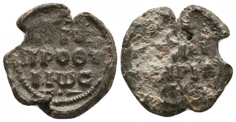 Byzantine lead seal of uncertain officer
 (ca 12th cent.)
Obverse: Inscription i...