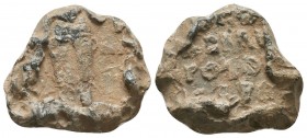 Byzantine lead seal of uncertain officer
 (6th/7th cent.)
Obverse: Cruciform monogram (?).

Reverse: Inscription in 4 (?) lines to be deciphered.


Co...