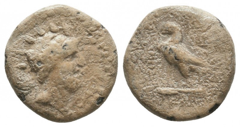 Greek or Roman lead coin

Obverse: Crowned head to right, circular inscription.
...