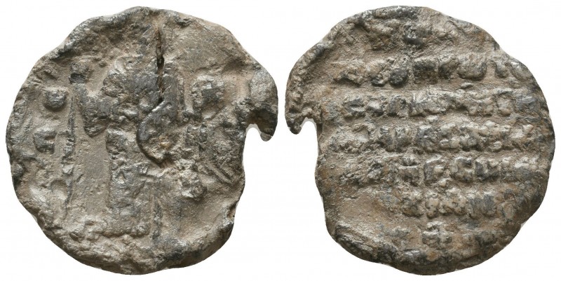 Byzantine lead seal of an uncertain officer
 (ca 11th cent.)
Obverse: Uncertain ...