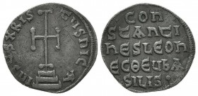 Leo IV the Khazar, with Constantine VI, 775-780. Miliaresion Constantinopolis. IҺSЧS XRISTЧS ҺICA Cross potent set on three steps. Rev. LЄOҺ / S COҺST...