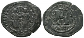 Justin II , with Sophia (565-578 AD). AE Follis 

Condition: Very Fine


Weight: 15 gram
Diameter: 38,4 mm