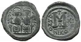 Justin II , with Sophia (565-578 AD). AE Follis 

Condition: Very Fine


Weight: 13,8 gram
Diameter: 30,2 mm
