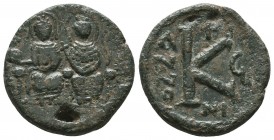 Justin II , with Sophia (565-578 AD). AE Follis 

Condition: Very Fine


Weight: 7,9 gram
Diameter: 21,4 mm