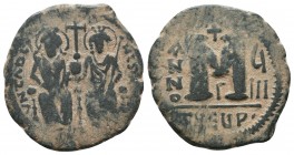 Justin II , with Sophia (565-578 AD). AE Follis 

Condition: Very Fine


Weight: 10 gram
Diameter: 30,8 mm