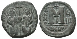 Justin II , with Sophia (565-578 AD). AE Follis 

Condition: Very Fine


Weight: 13,5 gram
Diameter: 29,6 mm