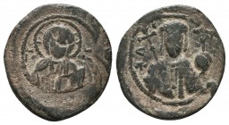 Byzantine, Alexius I, 1081-1118, AE Tetarteron, Thessalonica. 
Obverse Nimbate bust of Christ facing, raising right hand in 
benediction, holding book...