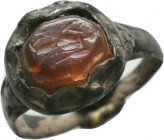 Ancient Roman silver ring with jasper intaglio on with soldier standing,

Condition: Very Fine


Weight: 3,7 gram
Diameter: 24,6 mm