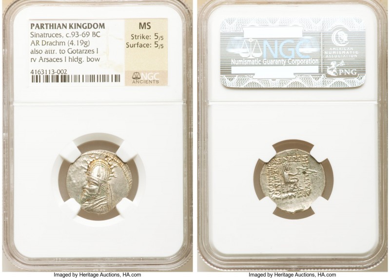 PARTHIAN KINGDOM. Sinatruces (ca. 93-69 BC). AR drachm (19mm, 4.19 gm, 11h). NGC...