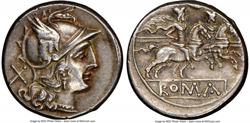 Anonymous. 207 BC. Crescent symbol series. AR denarius (18mm, 4.17 gm, 5h). NGC ...