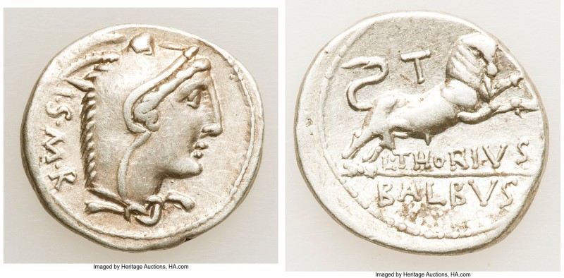 L. Thorius Balbus (ca. 105 BC). AR denarius (20mm, 3.87 gm, 5h). Choice VF. Rome...