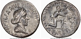 Augustus (27 BC-AD 14). AR denarius (19mm, 3.26 gm, 4h). NGC XF 4/5 - 2/5. Rome, ca. 19/18 BC, P. Petronius Turpilianus, moneyer. TVRPILIANVS-•III VIR...