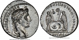 Augustus (27 BC-AD 14). AR denarius (18mm, 3.86 gm, 3h). NGC MS 3/5 - 4/5. Lugdunum, 2 BC-AD 4. CAESAR AVGVSTVS-DIVI F PATER PATRIAE, laureate head of...