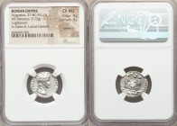 Augustus (27 BC-AD 14). AR denarius (19mm, 3.72 gm, 1h). NGC Choice AU 4/5 - 3/5, brushed. Lugdunum, 2 BC-AD 4. CAESAR AVGVSTVS-DIVI F PATER PATRIAE, ...