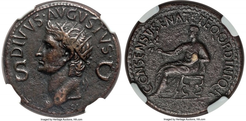 Divus Augustus (27 BC-AD 14). AE dupondius (29mm, 12.21 gm, 6h). NGC XF 5/5 - 4/...