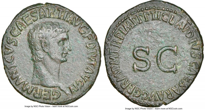 Divus Germanicus (died AD 19). AE as (30mm, 9.80 gm, 7h). NGC Choice VF. Rome, A...