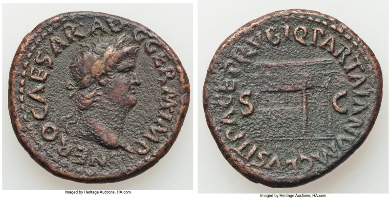 Nero (AD 54-68). AE as (28mm, 11.05 gm, 7h). Choice Fine. Rome, ca. AD 65. NERO•...