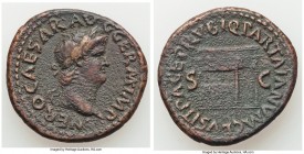 Nero (AD 54-68). AE as (28mm, 11.05 gm, 7h). Choice Fine. Rome, ca. AD 65. NERO•CAESAR•AV-G•GERM•IMP, laureate head of Nero right / PACE P R VBIQ PART...