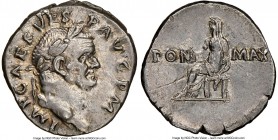 Vespasian (AD 69-79). AR denarius (18mm, 3.17 gm, 6h). NGC XF, marks. Rome, July-December AD 71. IMP CAES VES-P AVG P M, laureate head of Vespasian ri...