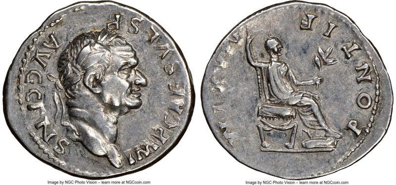 Vespasian (AD 69-79). AR denarius (20mm, 3.41 gm, 12h). NGC Choice XF. Rome, AD ...