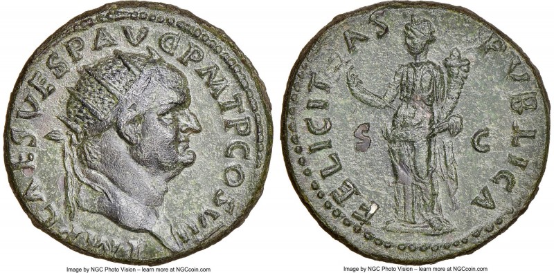 Vespasian (AD 69-79). AE dupondius (26mm, 11.33 gm, 6h). NGC AU 5/5 - 3/5, Fine ...
