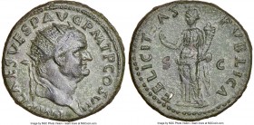Vespasian (AD 69-79). AE dupondius (26mm, 11.33 gm, 6h). NGC AU 5/5 - 3/5, Fine Style, scuffs. Rome, AD 76. IMP CAES VESP AVG P M T P COS VII, radiate...