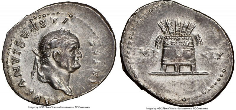 Vespasian (AD 69-79). AR denarius (20mm, 3.25 gm, 6h). NGC XF, brushed. Rome, AD...