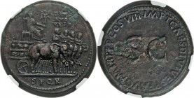 Divus Vespasian (AD 69-79). AE sestertius (34mm, 27.43 gm, 7h). NGC Choice XF 4/5 - 2/5, smoothing. Rome, AD 80-81. DIVO / AVG / VESPAS, Divus Vespasi...