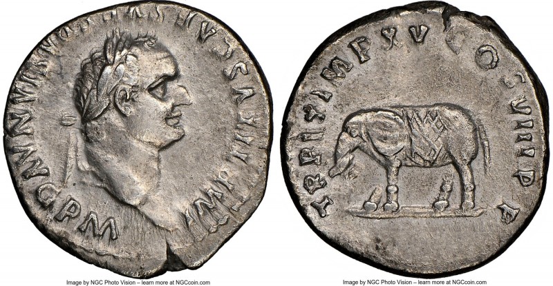 Titus, as Augustus (AD 79-81). AR denarius (18mm, 3.17 gm, 5h). NGC XF, brushed....
