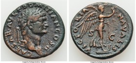Domitian, as Caesar (AD 81-96). AE as (27mm, 9.53 gm, 6h). VF. Rome, AD 73. CAESAR•AVG•F•DOMITIAN•COS•II, laureate head of Domitian right / VICTO-RIA-...